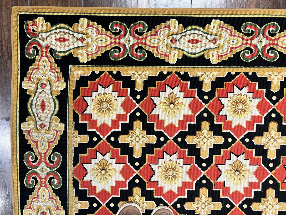 Runner Rug 4x19, Panel Design Rug, Custom Made Stark Runner Carpet, Wool, Vintage 4 x 19 Hallway Rug, European Design, Red Black Ivory Tan - Jewel Rugs, view 7