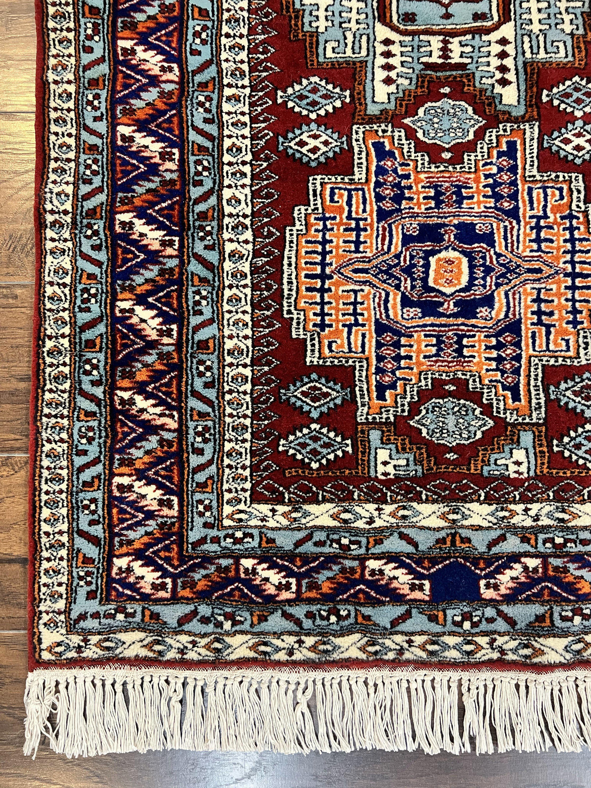 Pakistani Rug 3x5 ft, Caucasian Kazak Design, Geometric Rug, Small Vintage Oriental Carpet, Dark Red Vintage Handmade Wool Rug 3 x 5 - Jewel Rugs, view 9