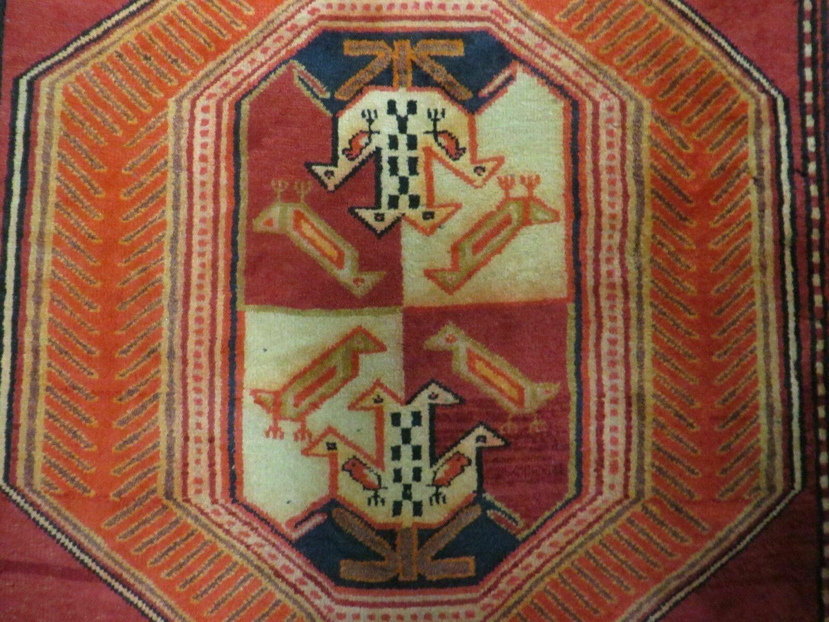 4' 10" X 11' Antique Handmade Turkish Kazak Wool Rug SHIELD Hand Knotted Red - Jewel Rugs, view 6