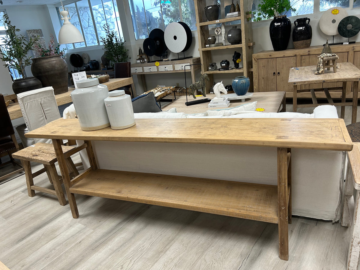 Vintage Console with Shelf Weathered Natural 91.5x15.5x31.5H