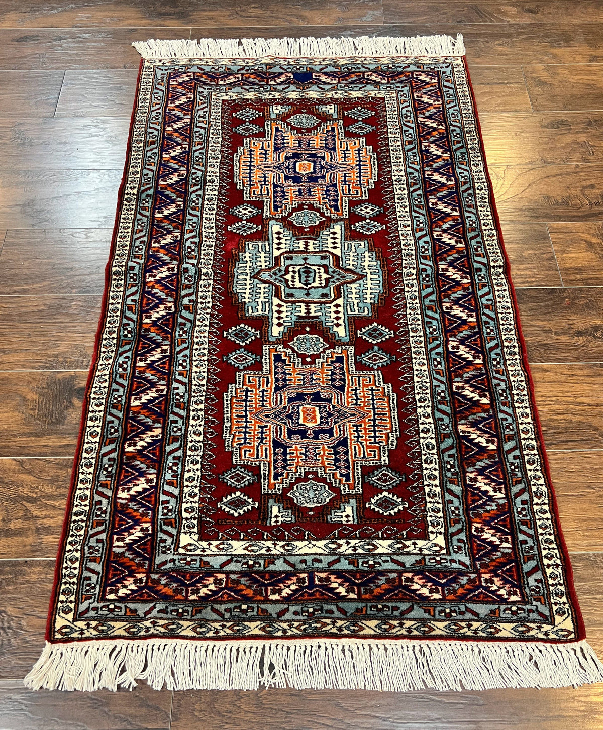 Pakistani Rug 3x5 ft, Caucasian Kazak Design, Geometric Rug, Small Vintage Oriental Carpet, Dark Red Vintage Handmade Wool Rug 3 x 5 - Jewel Rugs, view 2