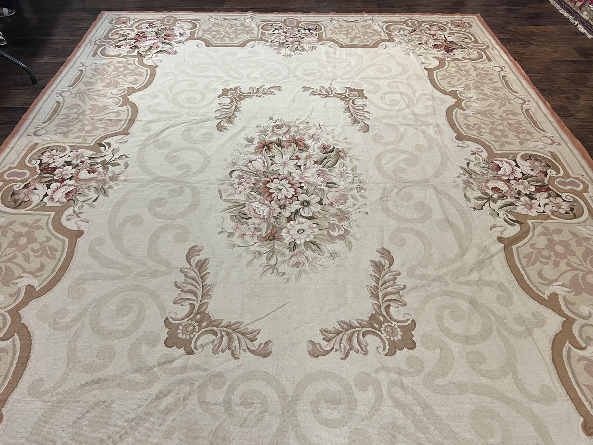 10x14 Aubusson Rug, Wool Handmade Vintage Carpet, French European Design, Elegant - Jewel Rugs, view 11