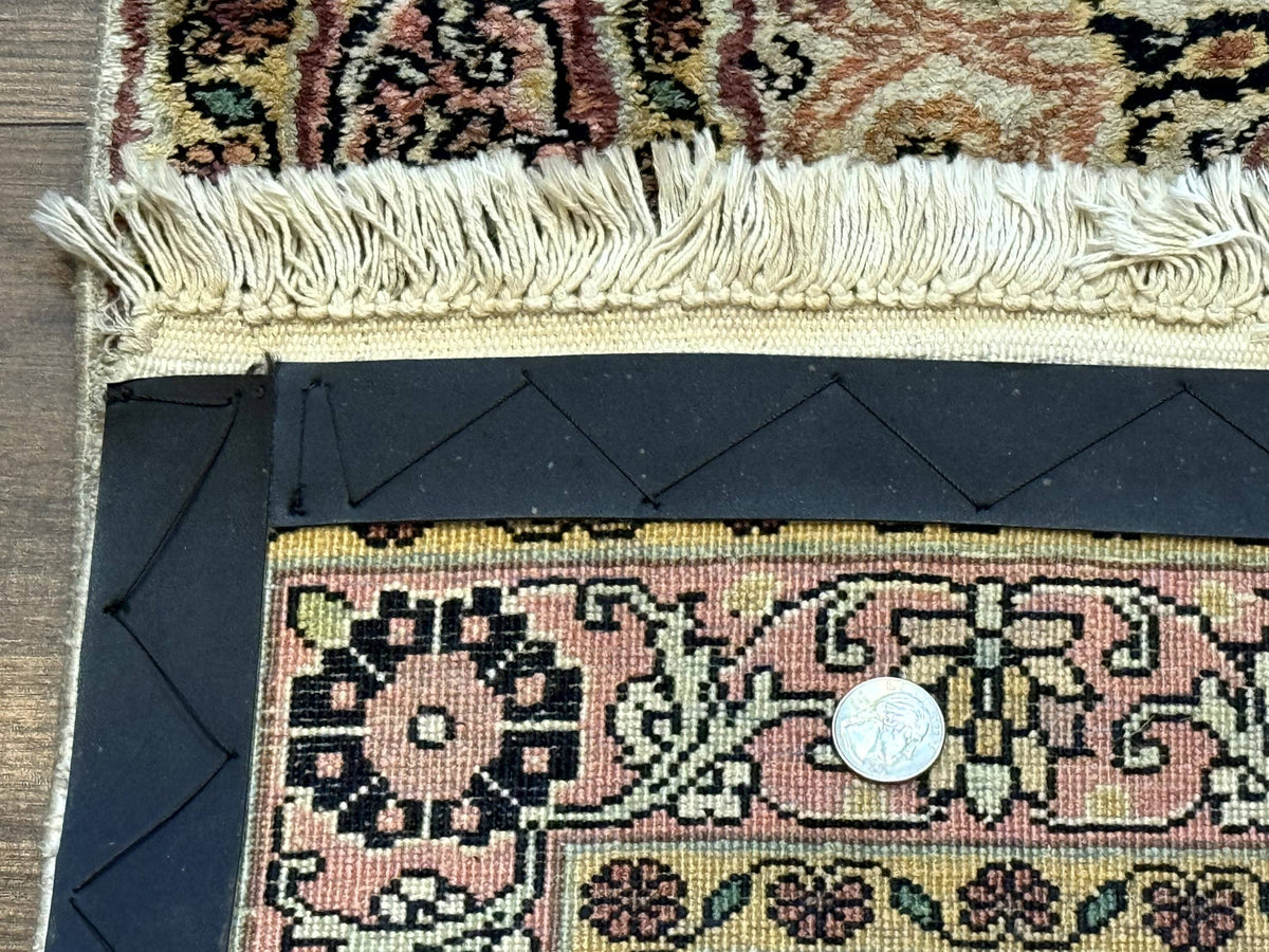 Silk Indian Kashmiri Runner Rug 2.7 x 9.8, Floral Medallions - Jewel Rugs, view 11