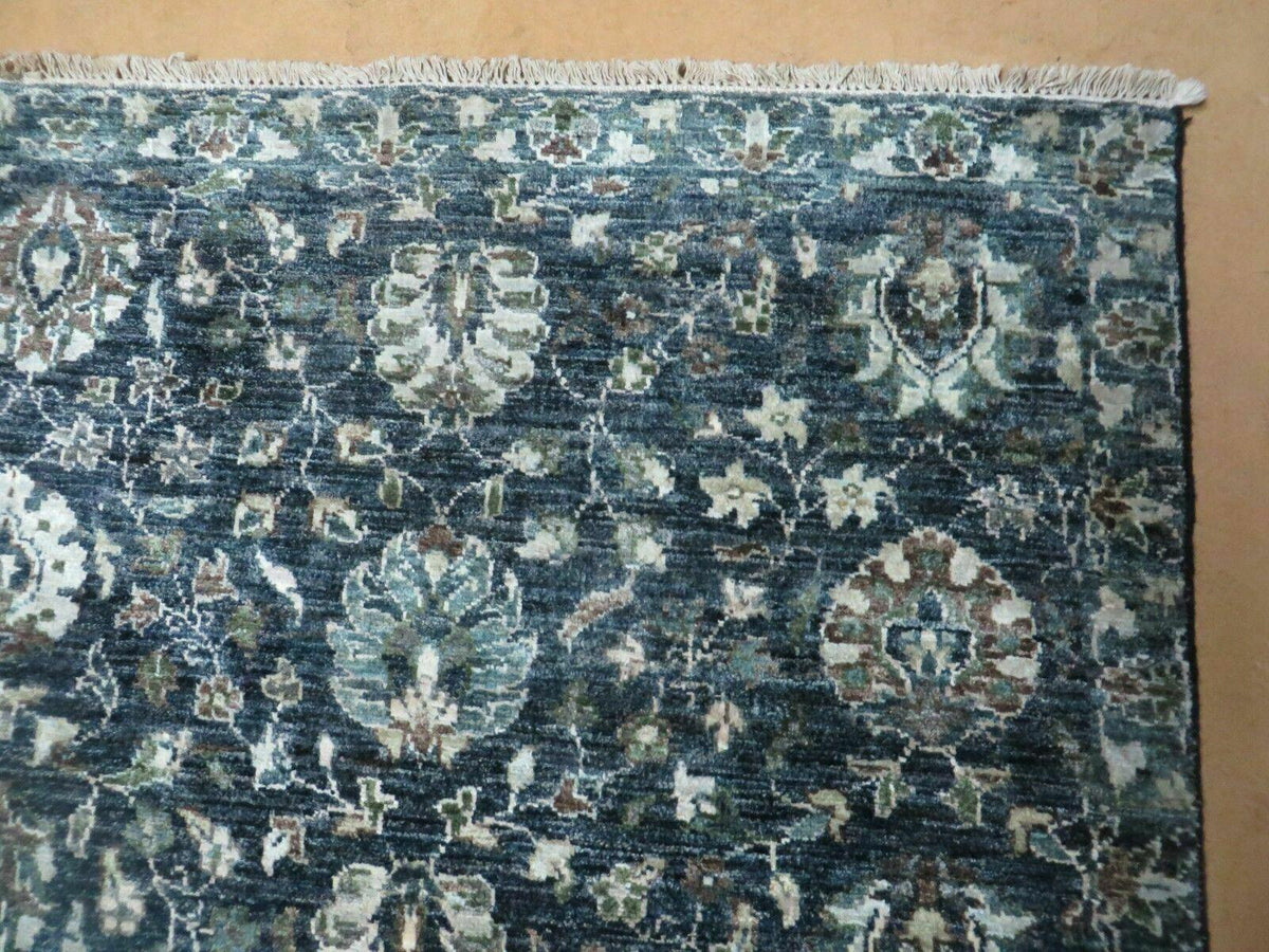 5' 6" X 8' Vintage Handmade Pakistani Floral Oriental Wool Rug Black Dark Grey - Jewel Rugs, view 6