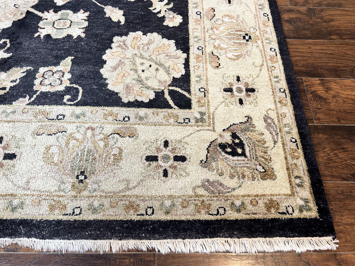 Indo Mahal Rug 8x10, Black and Beige, Vintage Rug 8 x 10 ft, Floral, Handmade Wool Carpet - Jewel Rugs, view 10