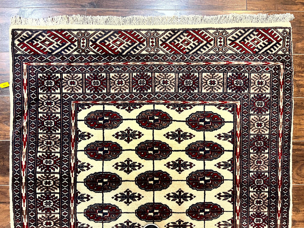 Pakistani Bokhara Rug 4x6, Turkoman Carpet, Vintage Handmade Wool Rug, Ivory - Jewel Rugs, view 4