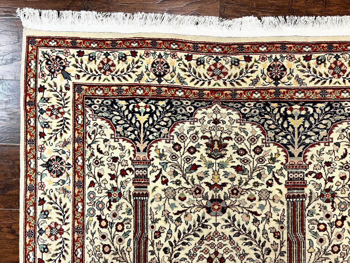 Pak Perisan Prayer Rug 4x6, Tree of LIfe Carpet, Handmade Vintage Wool Rug, Beige, Floral Vases - Jewel Rugs, view 7