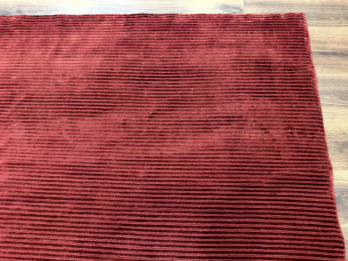 Modern Tibetan Rug 8x10, Red, Stripes, Handmade Wool Thick Pile Carpet - Jewel Rugs, view 8