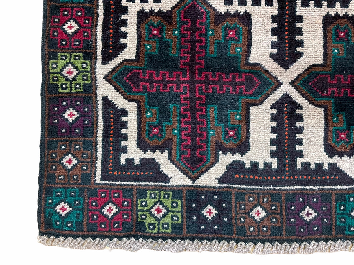3 X 4.4 Vintage Handmade Tribal Wool Rug Balouchi Rug Afghan Rug Red Beige Green - Jewel Rugs, view 8
