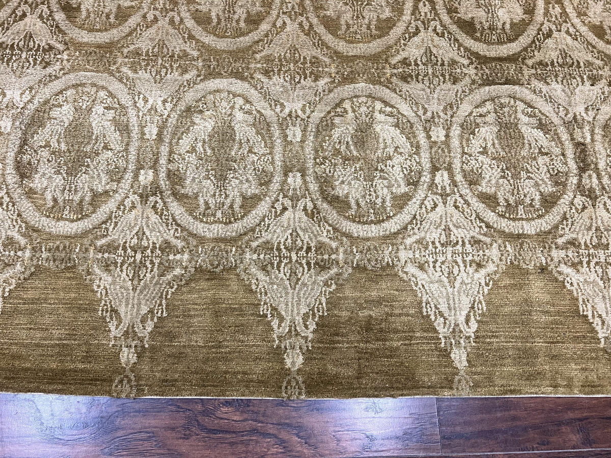 Tibetan Rug 12x15, Wool Hand Knotted Carpet, Odegard Rug, Birds, Olive Green, 12 x 15 Oversized Handmade Contemporary Area Rug, Extra Large - Jewel Rugs, view 5