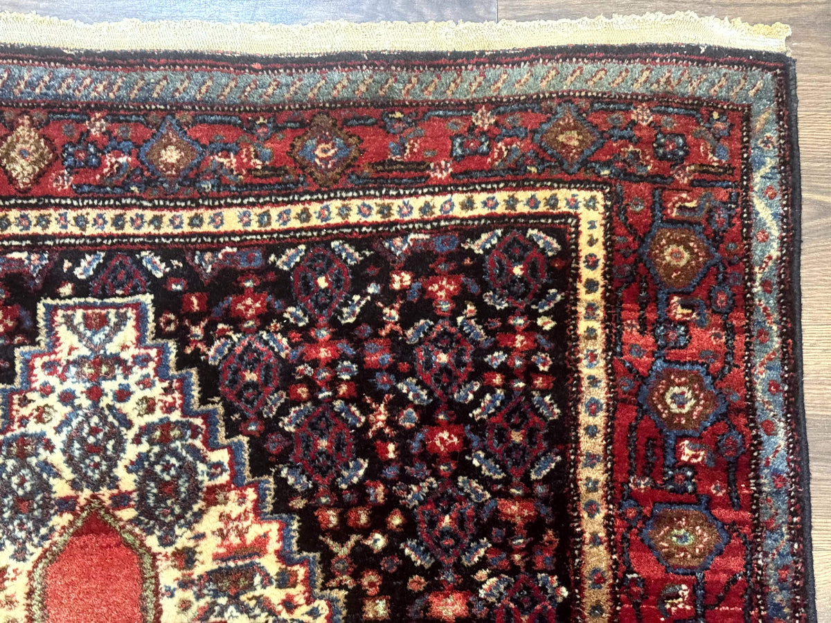 Antique Persian Kurdish Senneh Rug 4x5 Tribal Carpet Wool Geometric Medallion - Jewel Rugs, view 8