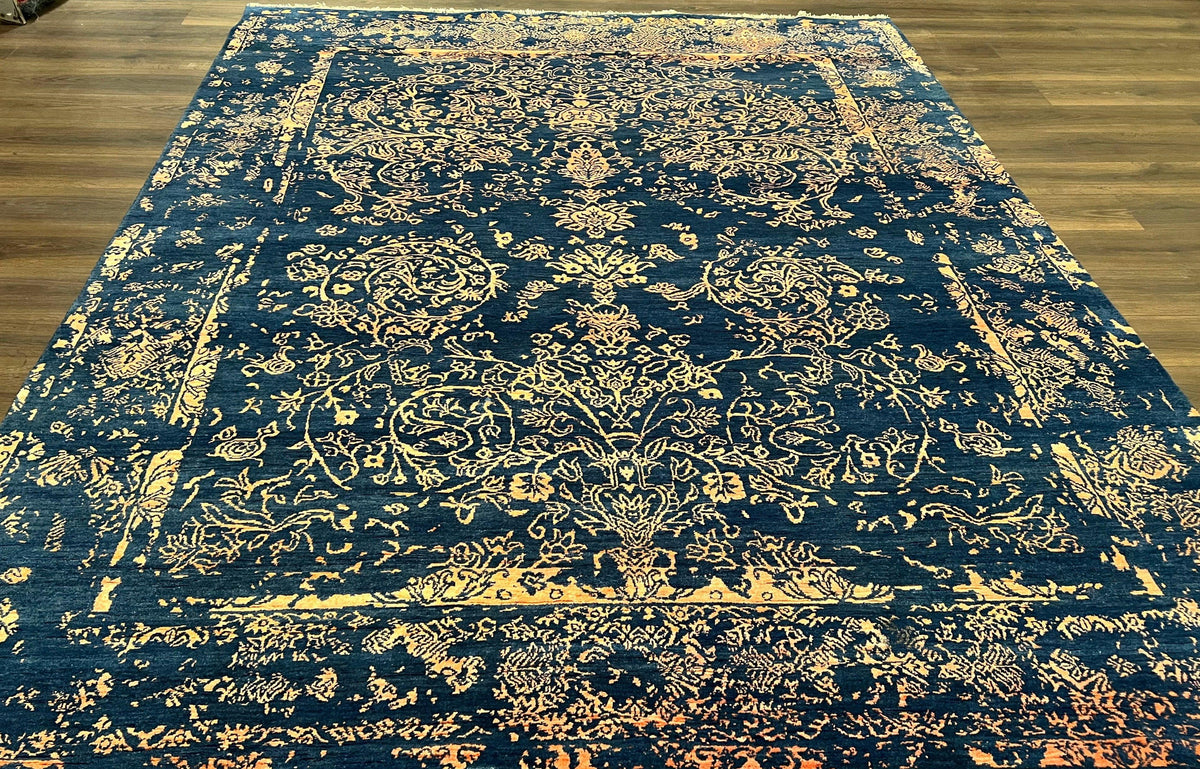 Area Rug 8x10 High Quality Handmade Oriental Carpet, Modern Contemporary Rug, Rug for Living Room, Wool Rug, Blue and Gold, Pakistani Rug - Jewel Rugs, view 2