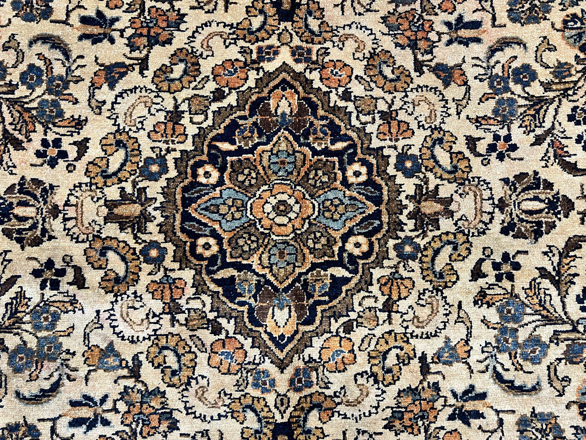 Antique Persian Rug 9x11, Wool Handmade 1920s Oriental Carpet, Persian Hamadan Anjelas Rug, Cream Black, Floral Allover Oriental Rug 9 x 11 Room Sized Rug - Jewel Rugs, view 5