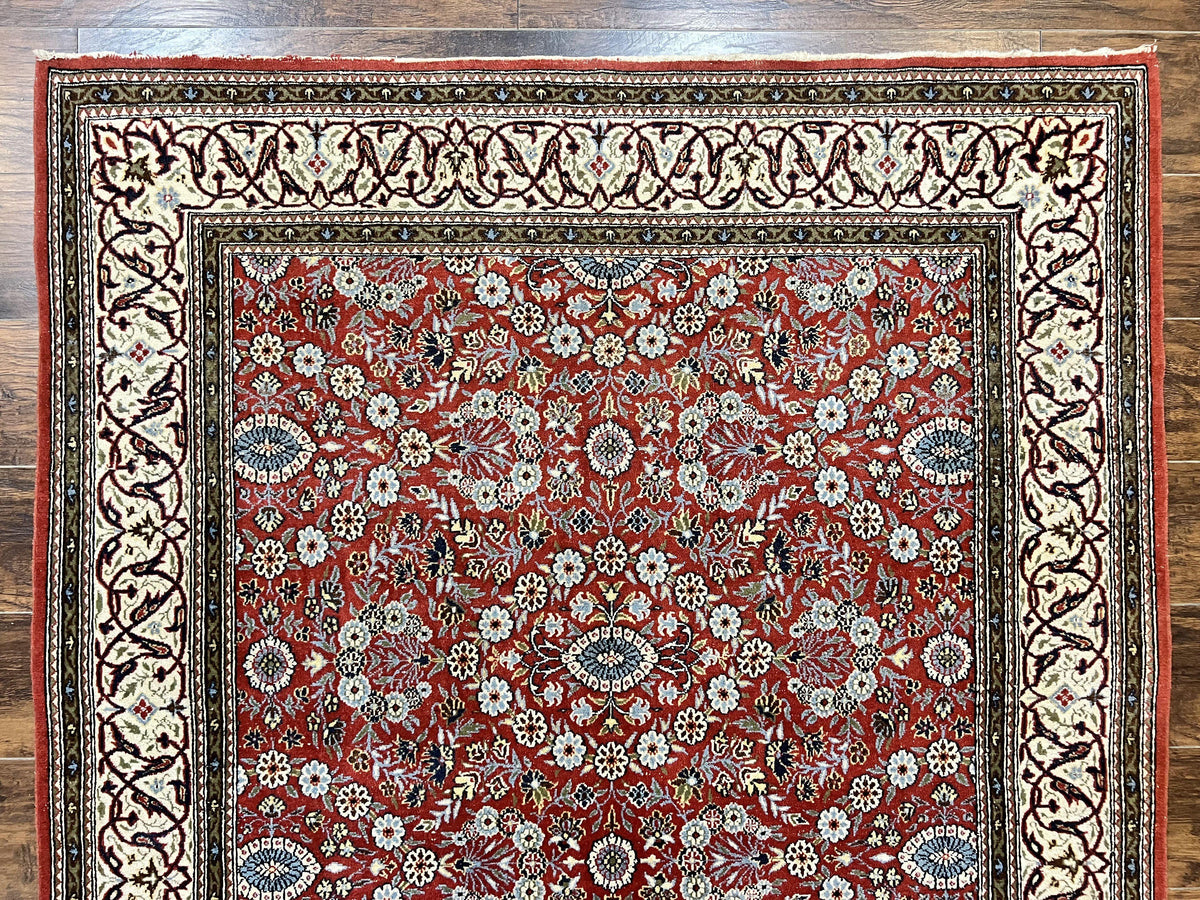 Red Persian Qum Rug 5 x 7.6, Hand Knotted Vintage Wool Fine Carpet 270 KPSI, Floral Allover - Jewel Rugs, view 3