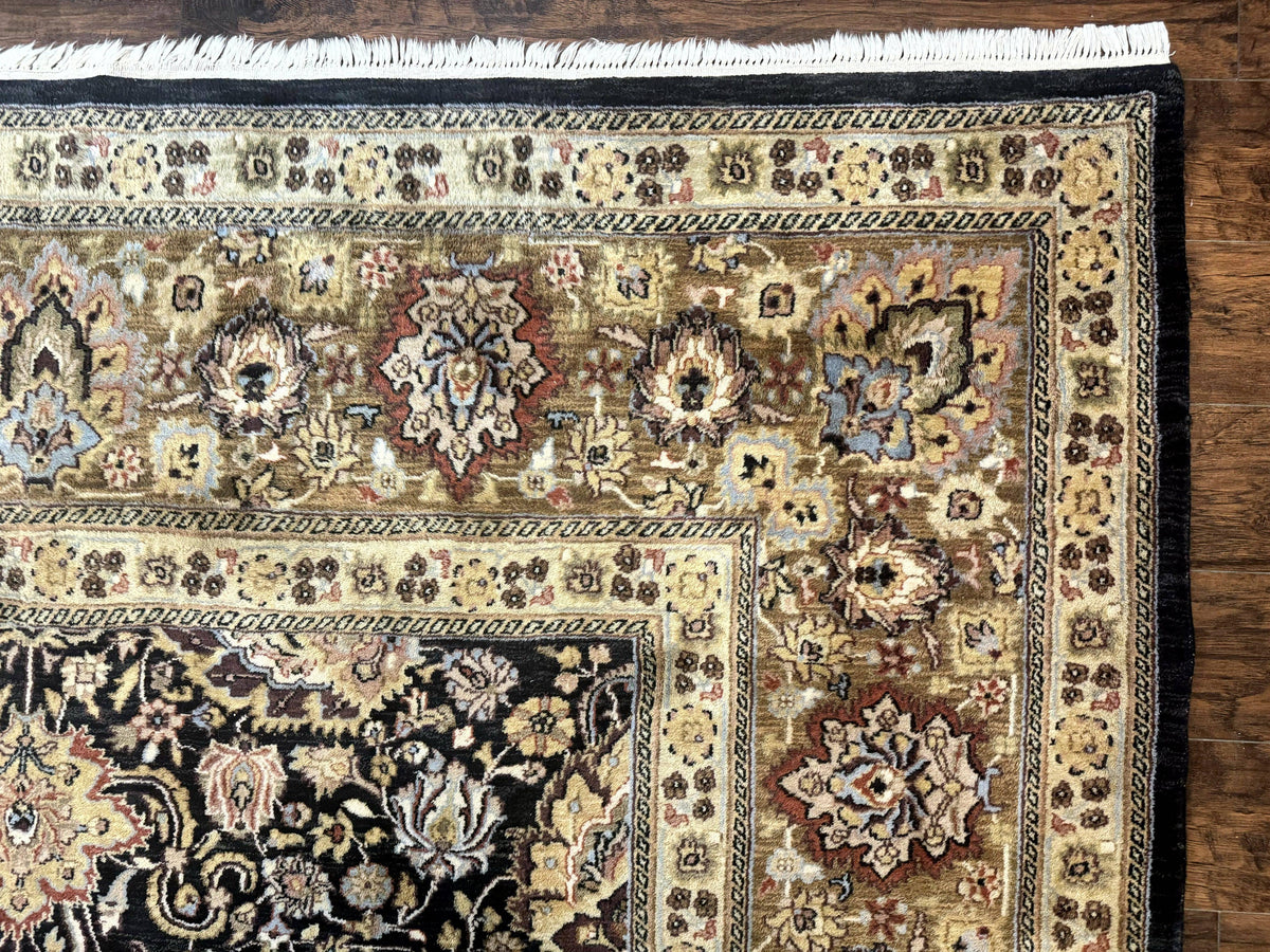 Indo Persian Rug 9x12, Floral Allover, Midnight Blue, Handmade Vintage Wool Oriental Carpet - Jewel Rugs, view 8