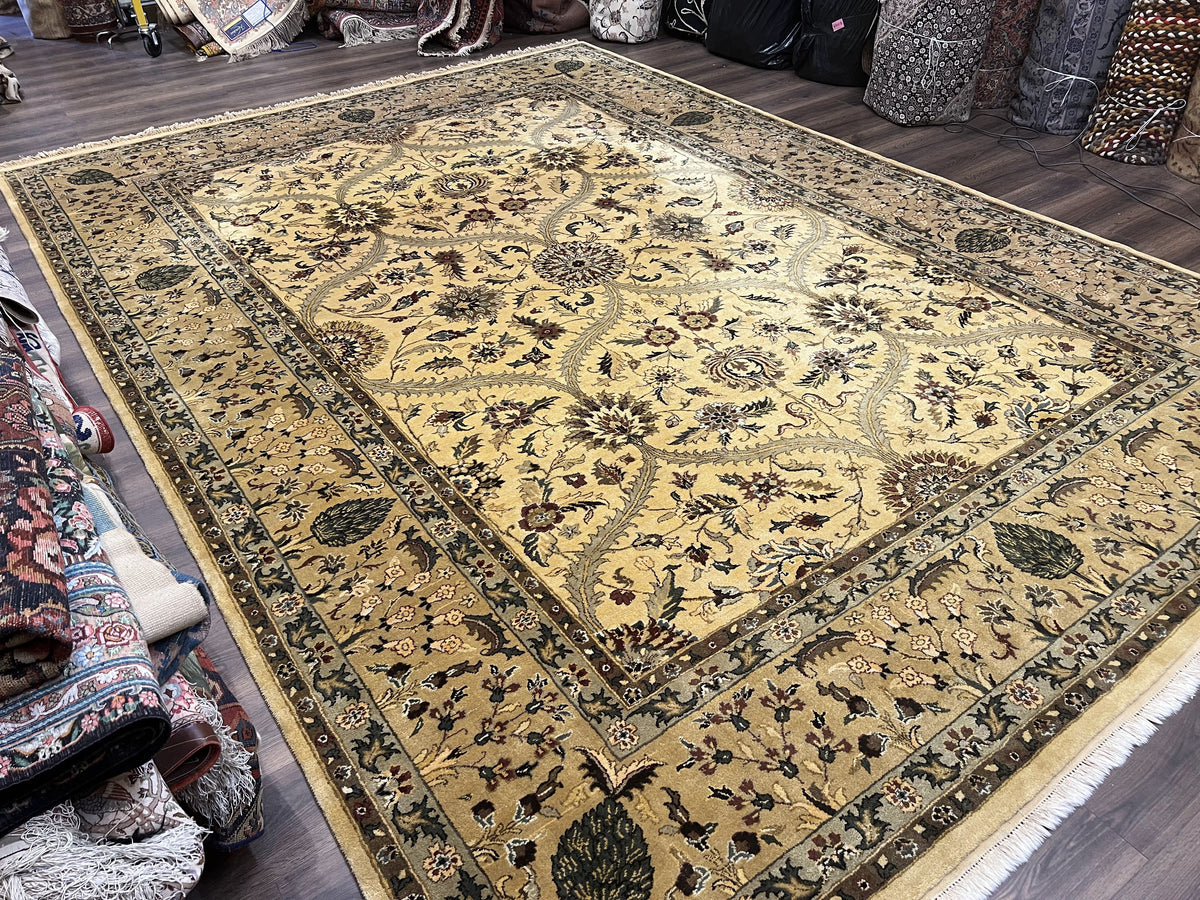 Indo Persian Mahal Rug 10x14, Wool Hand Knotted Oriental Carpet, Cream Floral Allover, Vintage Area Rug 10 x 14, Traditional Rug, Handmade - Jewel Rugs, view 11