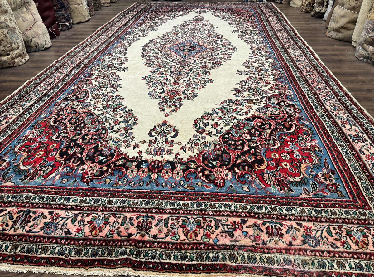 Palace Size Persian Rug 10 x 21 ft, Antique Hamadan Bibikabad Carpet, Handmade Antique Wool Oversized Rug, Ivory, Semi Open Field - Jewel Rugs, view 2