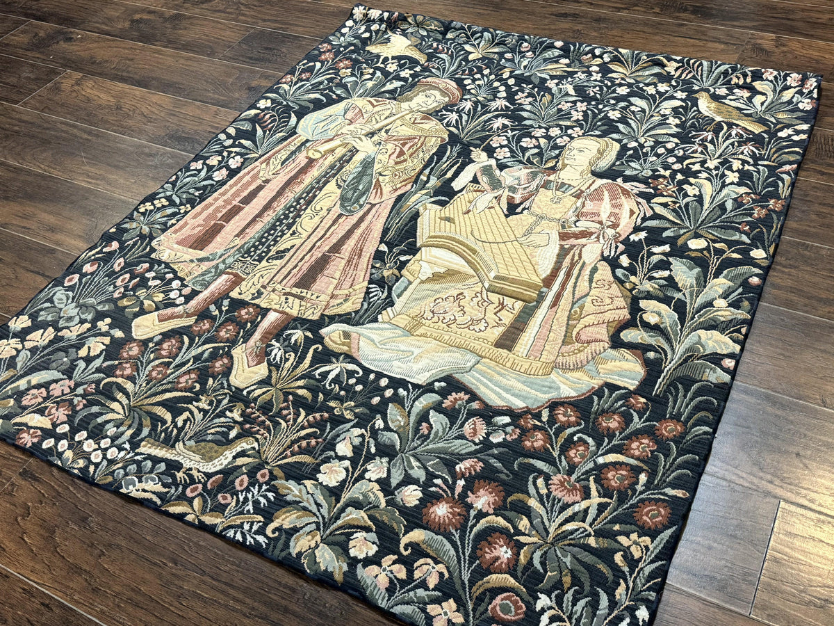 Vintage Belgium Tapestry 4x5, The Concet Musicians, Green - Jewel Rugs, view 3