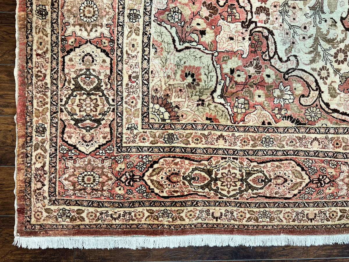 Antique Persian Tabriz Rug 10x12, Wool Hand Knotted Oriental Carpet, Beige Light Red, Floral Medallion - Jewel Rugs, view 8