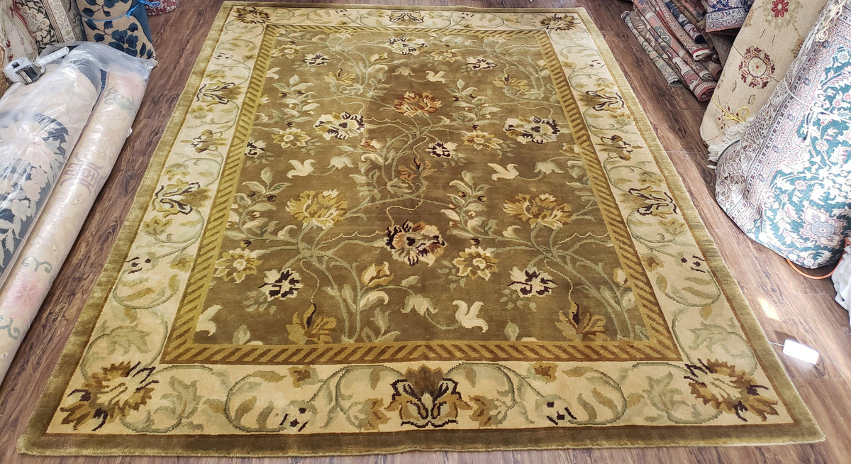 8x10 Tibetan Rug, Green & Beige Floral Rug, Large Handmade Wool Rug - Jewel Rugs, view 11
