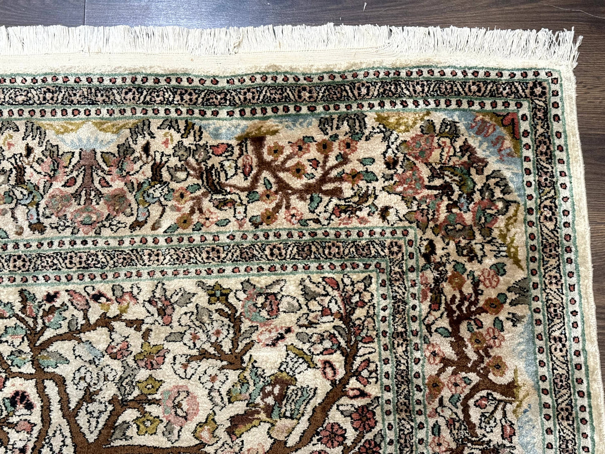 Indian Kashmiri Silk Rug 4x7, Tree of Life Design, Very Fine 380 KPSI, Birds - Jewel Rugs, view 8