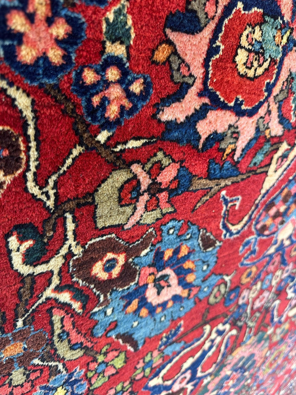 Antique Persian Bakhtiari Rug 9x13 | Red, Navy & Ivory | Hand-Knotted Wool - Rugistan, view 8