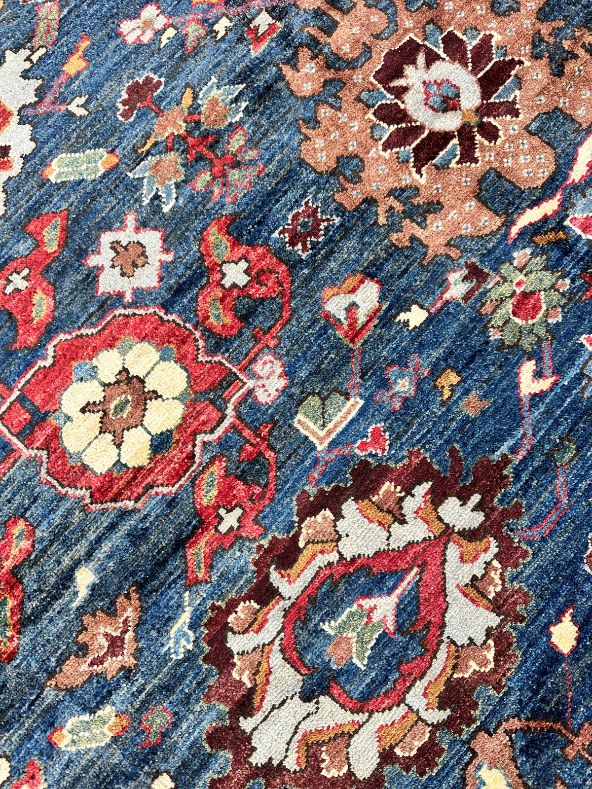 Afghan Serapi Rug 8x10 | Blue, Red & Ivory | Hand-Knotted Wool - Rugistan, view 15