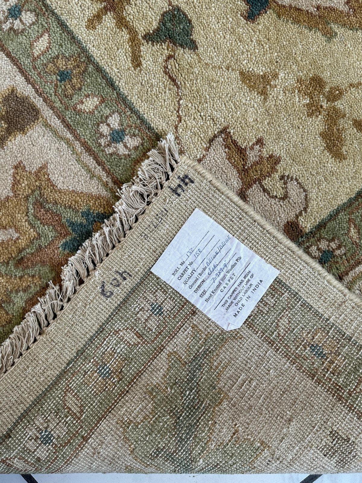 Indian Oushak Rug 8x10 | Beige, Ivory & Green | Hand-Knotted Wool - Rugistan, view 8