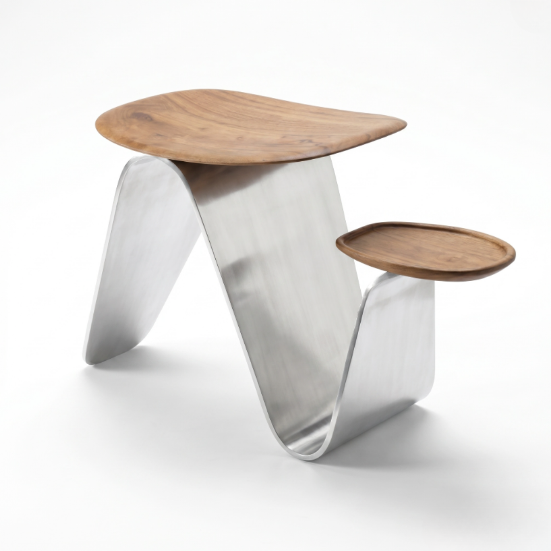 Libra Stool Acacia wood and Aluminium