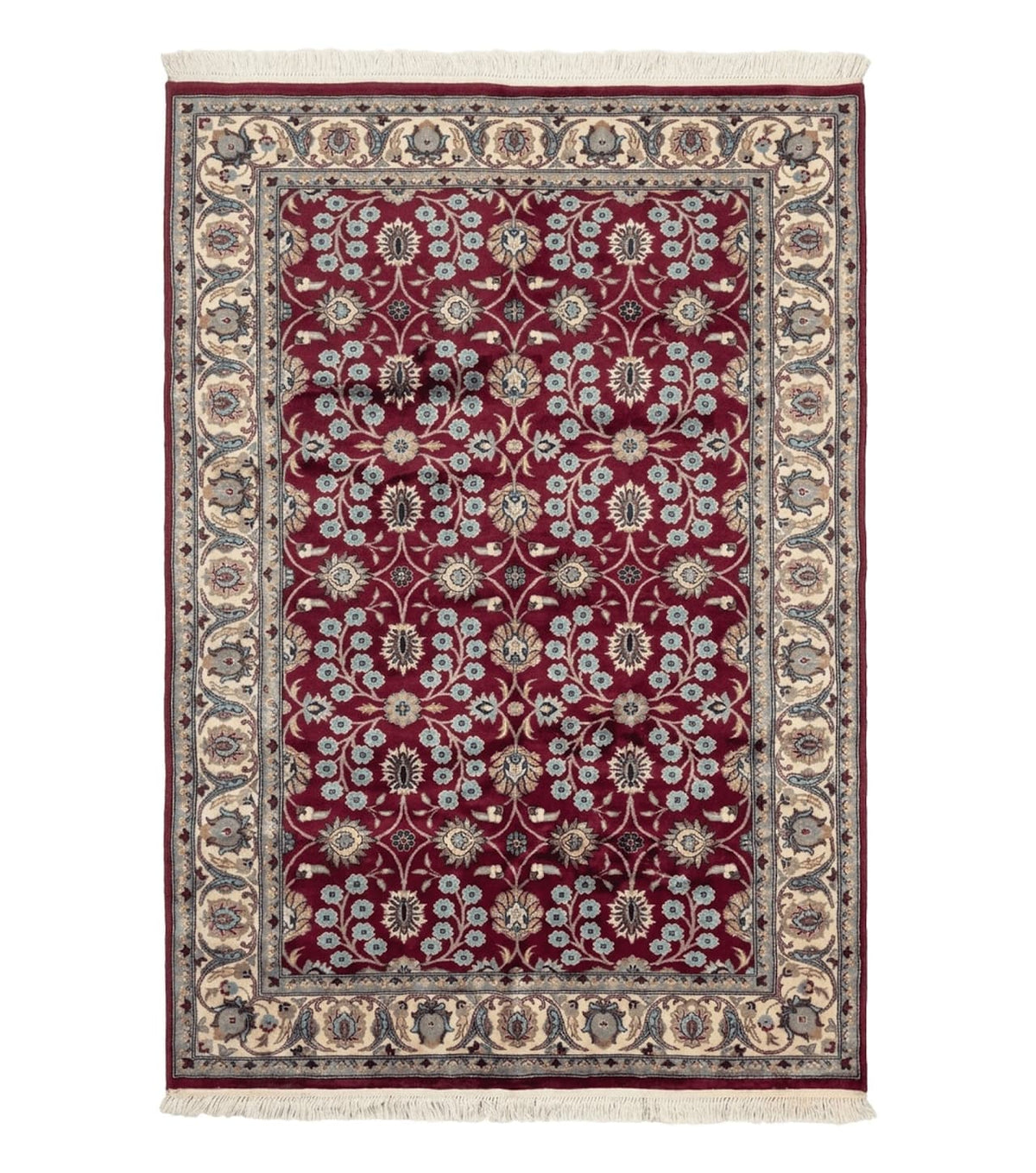 Pak Persian Rug 4x6, Floral Allover, Vintage Wool Carpet, Plum and Ivory - Jewel Rugs