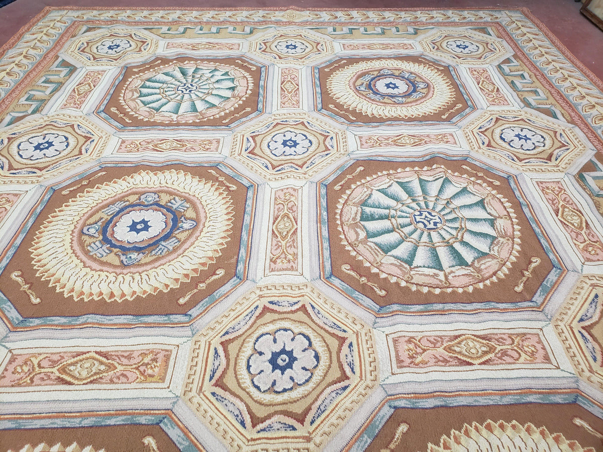 New Chinese Needlepoint Rug 8x14 - 9x14, French European Panel Design, Elegant Dining Room Rug, Flatweave Hand Woven Carpet, Handmade, Wool - Jewel Rugs, view 13