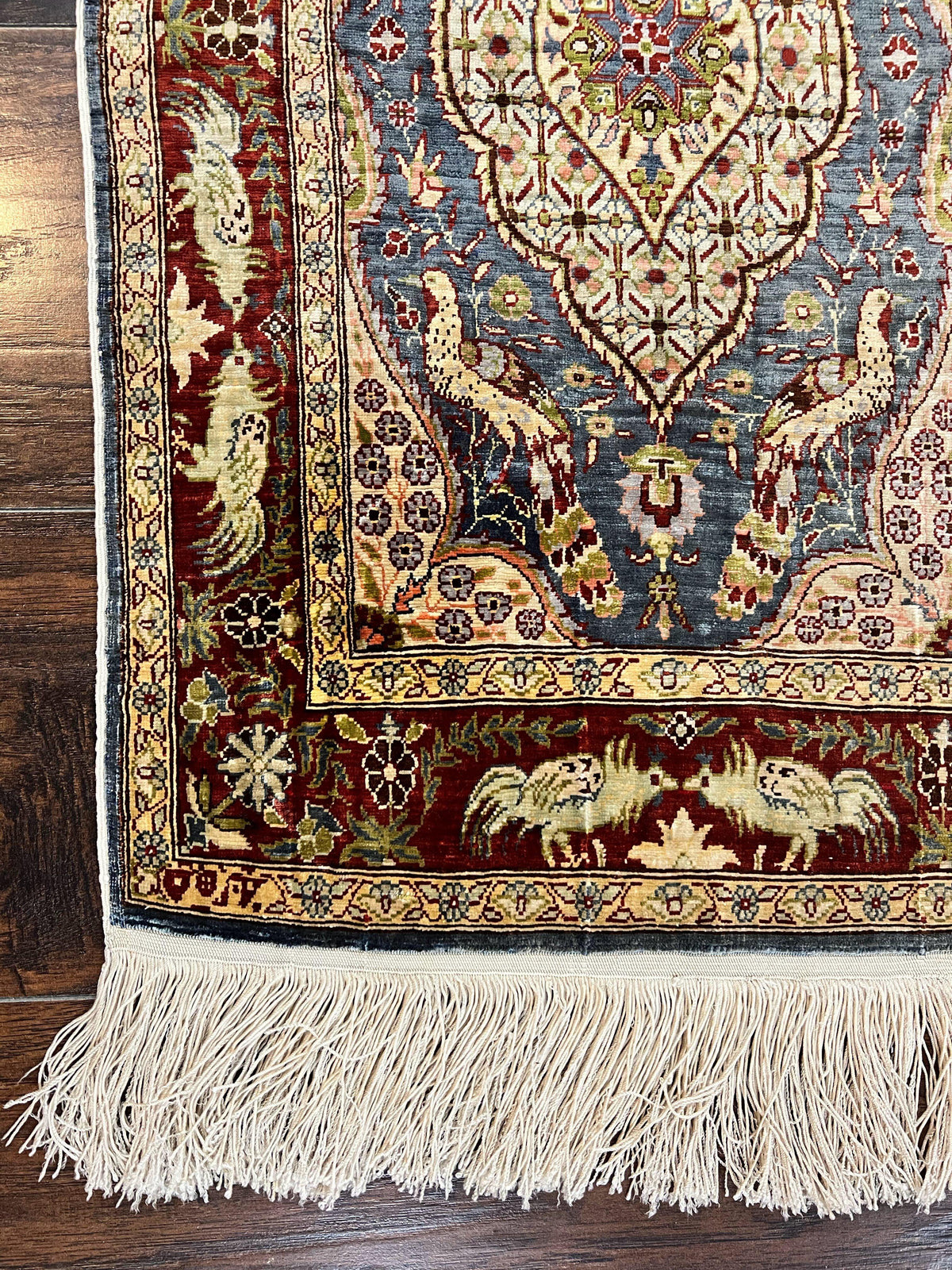 Silk Turkish Hereke Rug 2x3, Peacocks Birds, Signature from Master Weaver, Super Finely Hand Knotted 550 KPSI, Animal Pictorials - Jewel Rugs, view 9