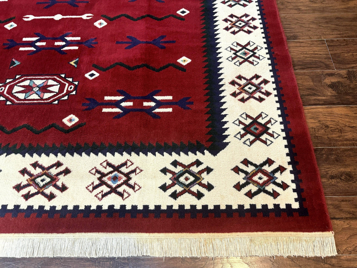 Belgium Power Loomed Rug 8x11, Navajo Native American Design, Dark Red and Ivory, Tribal Rug, Bohemian Carpet - Jewel Rugs, view 10