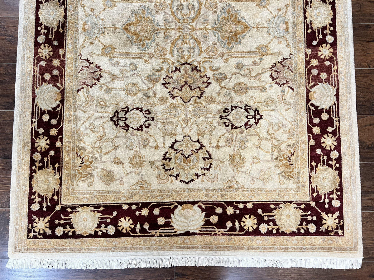 Peshawar Rug 5x7, Beige and Maroon, Vintage Handmade Wool Traditional Carpet 5 x 7 ft, Pakistani Rug, Agra Pattern, Very Fine 260 KPSI - Jewel Rugs, view 6