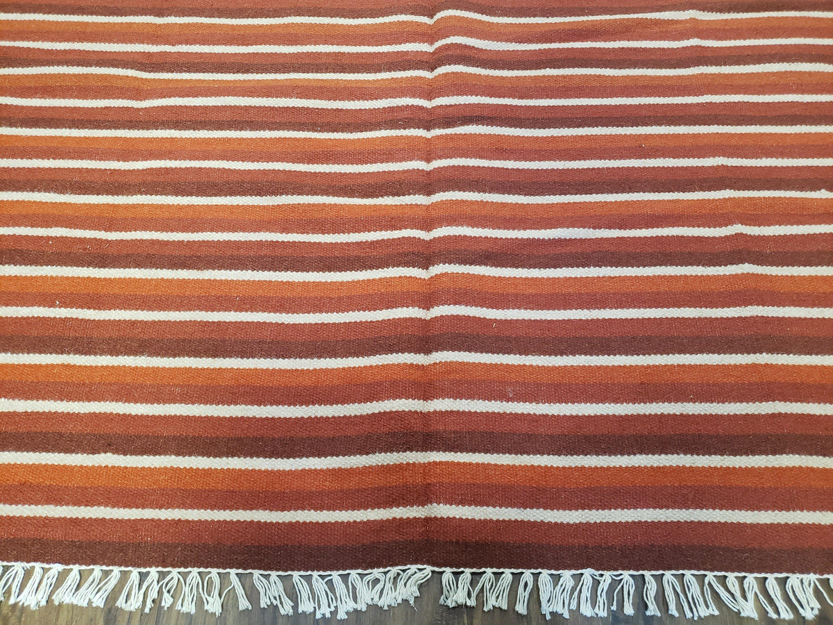 Large Striped Woolen Handmade Throw Blanket, Twin Size Bedding Hand-Woven, Indian Kilim Area Rug, 6x8 - 7x8, South American Style Textile - Jewel Rugs, view 6