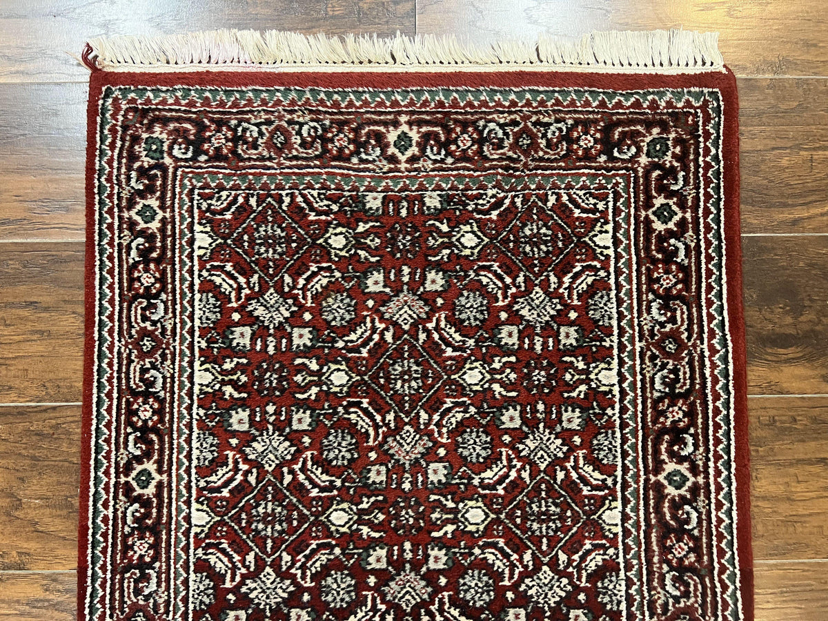 Indo Persian Runner Rug 2.7 x 8, Wool Hand Knotted Vintage Carpet, Red Black, Herati Allover Pattern, Oriental Runner, Rug for Hallway - Jewel Rugs, view 4