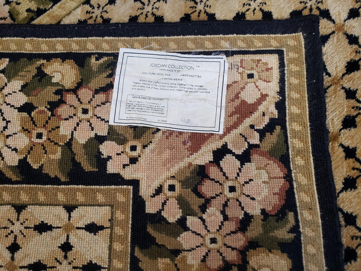 Indian Rug with Tibetan Weave, 6x8 - 6x9 Rugs, Indo-Tibetan Rug, Black and Cream Beige Tan, Floral Border, Soft Rug, Handmade Area Rug, Wool - Jewel Rugs, view 11