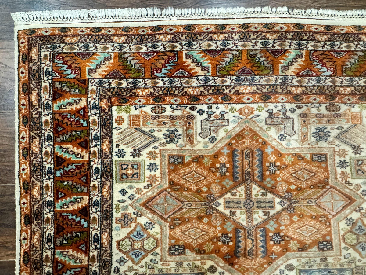 Turkish Kazak Rug 4x6, Geometric Medallions, Vintage Handmade Wool Carpet - Jewel Rugs, view 6