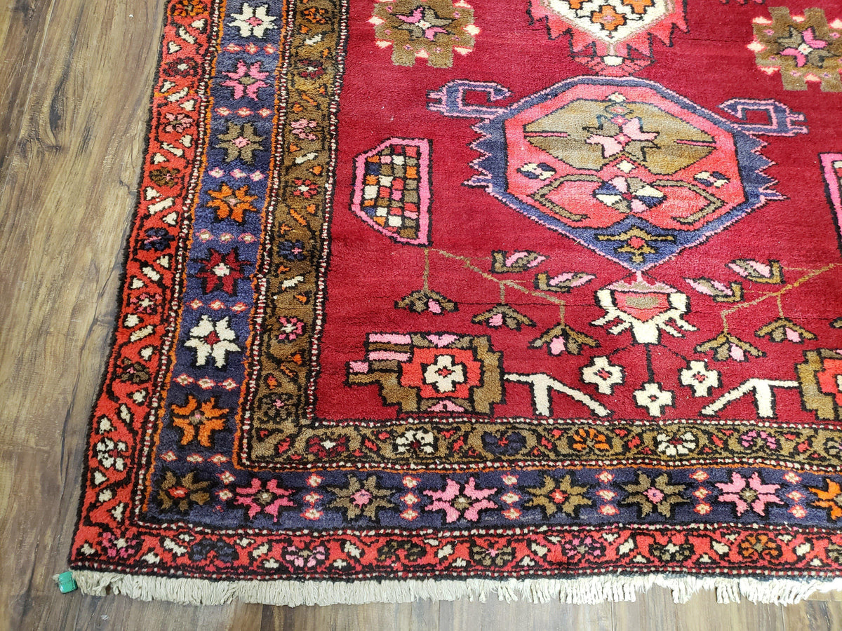 Antique Persian Karajeh Runner Rug 4.4 x 11 ft, Red Colorful Geometric Medallion Runner - Jewel Rugs, view 9