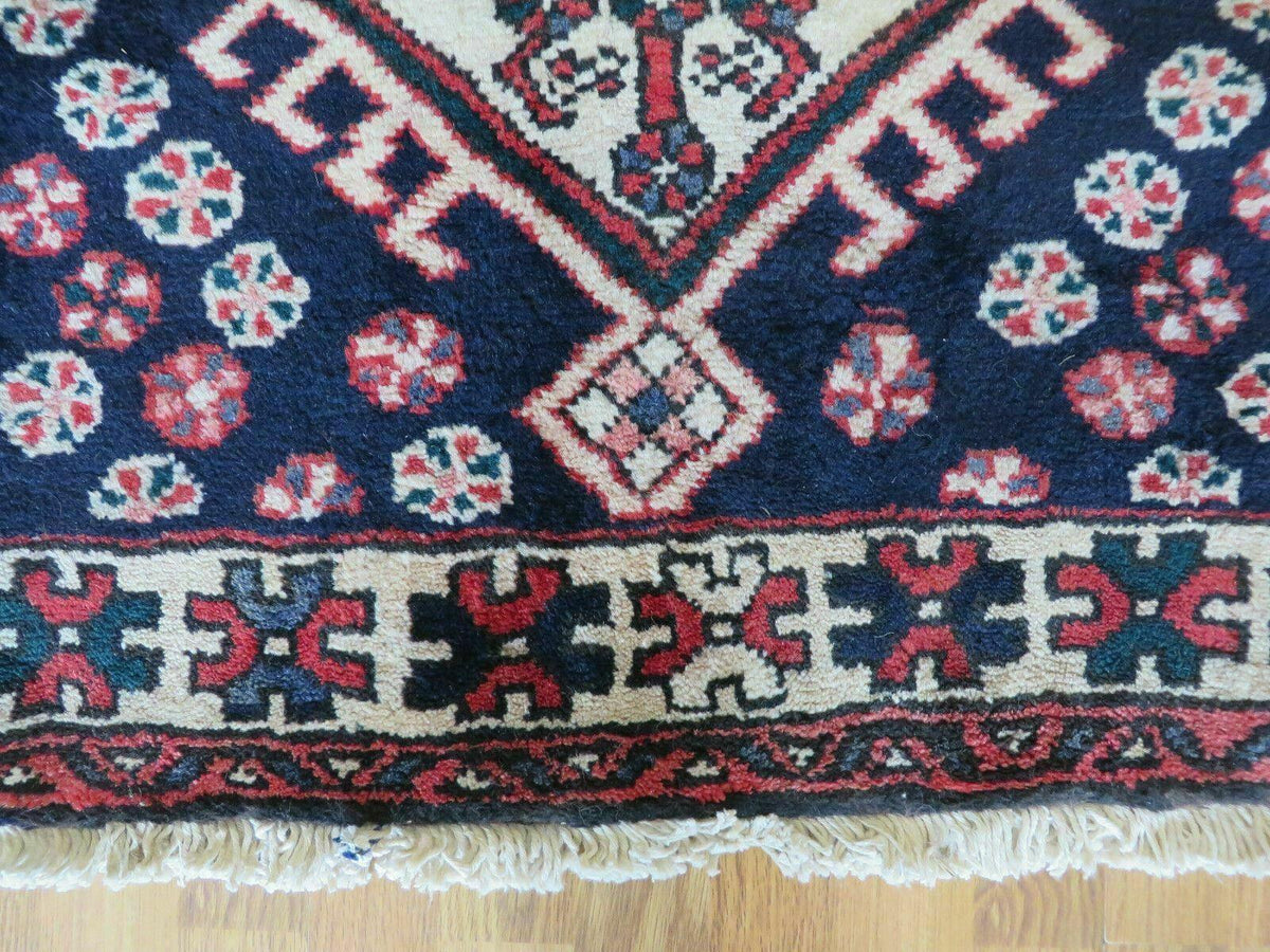 Persian Runner Rug 3.5 x 10.7, Karajeh Heriz Rug, Navy Blue, Geometric Medallions - Jewel Rugs, view 9
