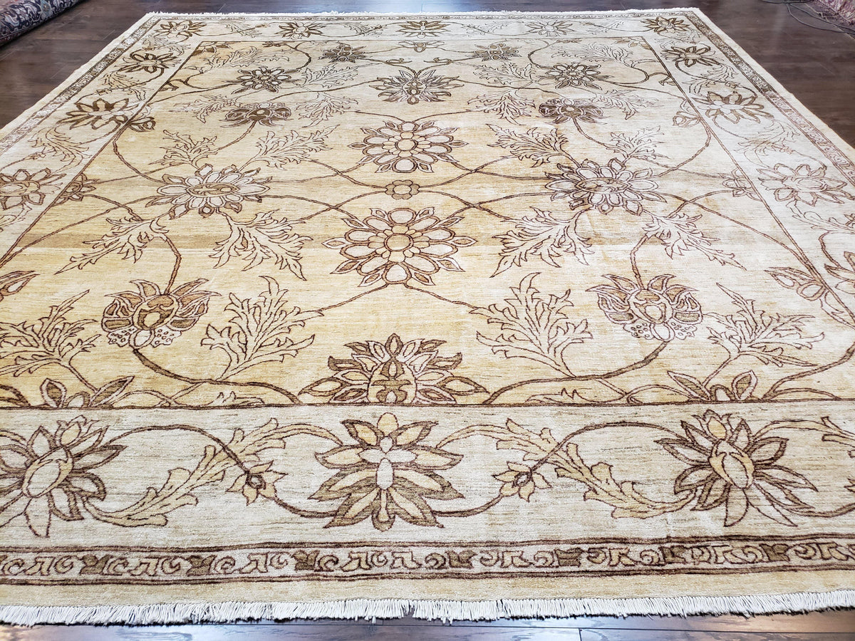 Oversized Peshawar Chobi Oushak Area Rug 11.6 x 12.5, Wool Hand-Knotted Light Gold & Ivory Decorative Pakistani Floral Carpet, 11x12 - 12x13 - Jewel Rugs, view 2