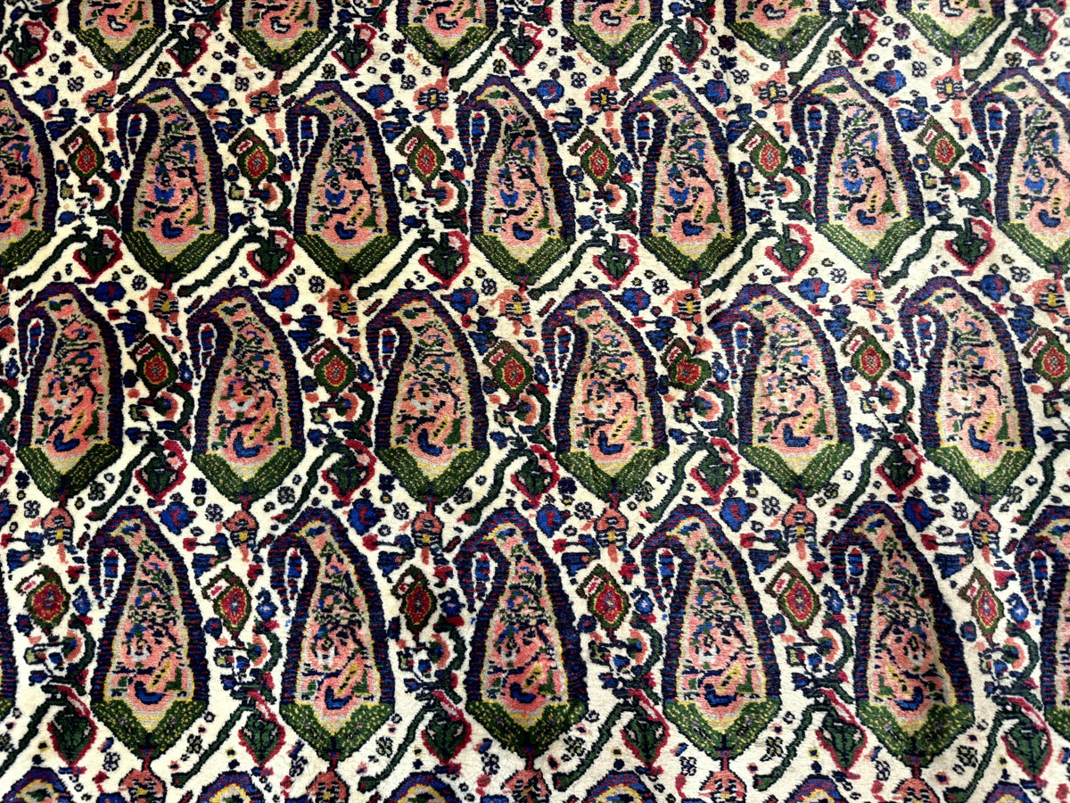 Persian Kurdish Rug 8x11, Repeated Allover Boteh Paisley Design, Bird Pictorials, Rare Antique Sannadaji Carpet - Jewel Rugs, view 5