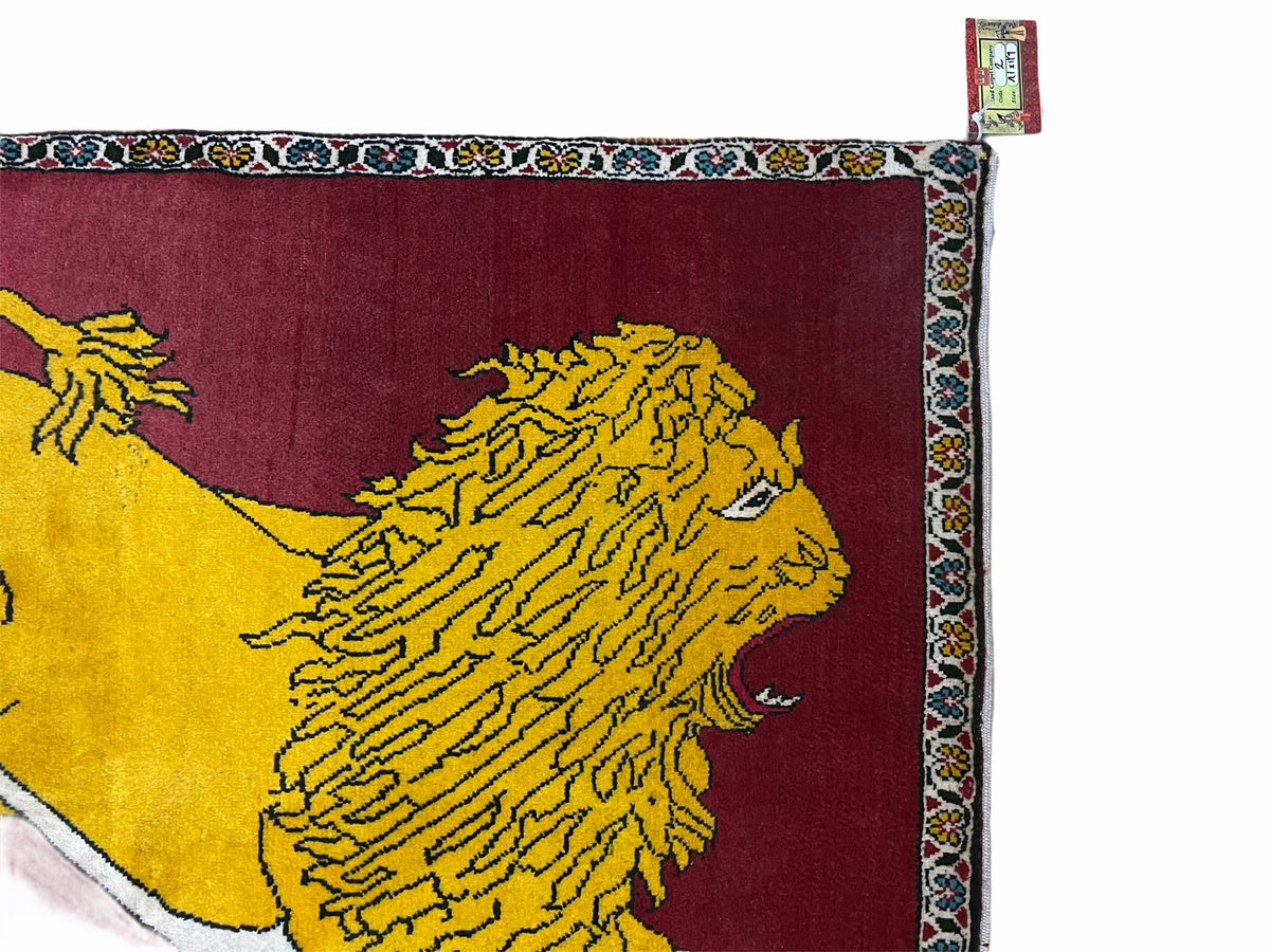 Persian Gabbeh Rug 3x4, Lion Pictorial, Red - Jewel Rugs, view 5