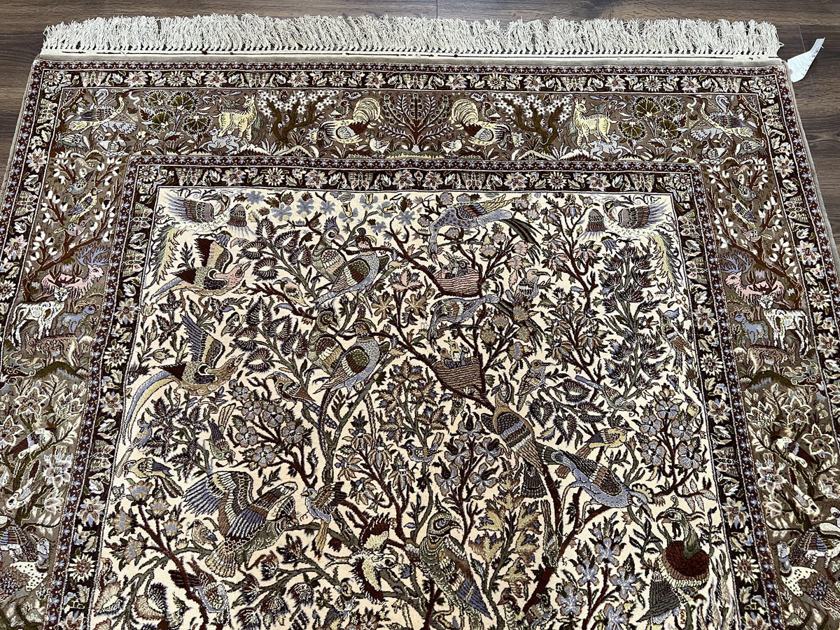 Persian Isfahan Rug 5x8 - Tree of Life, Animal Pictorials, Kork Wool & Silk - Jewel Rugs, view 2
