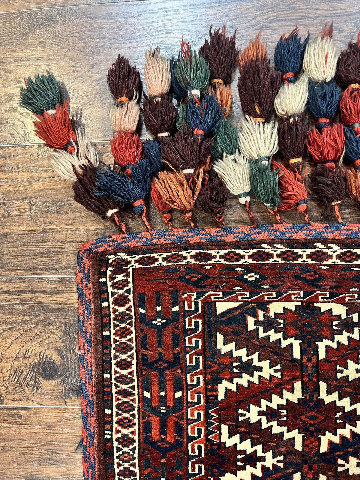 Antique Turkoman Camel Trapping, Turkoman Asmalyk, Red Black Ivory, Handmade, Hand Knotted Tribal Collectible Rug, Rare - Jewel Rugs, view 6