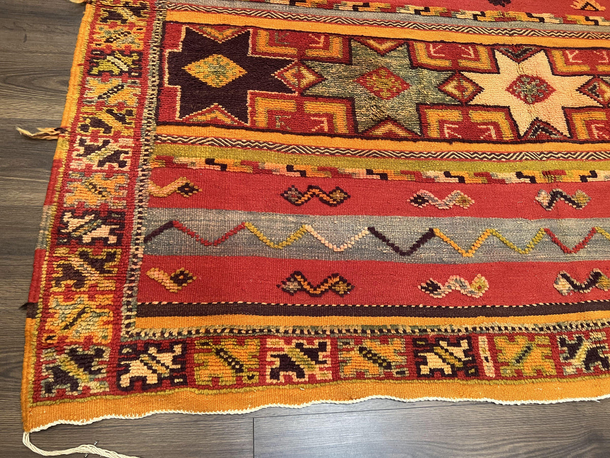 Unique Moroccan Rug 7x10, Room Sized Carpet, Red Orange Gray, Wool Oriental Striped Geometric Tribal Boho Rug, Flatweave with Raised Pile - Jewel Rugs, view 9
