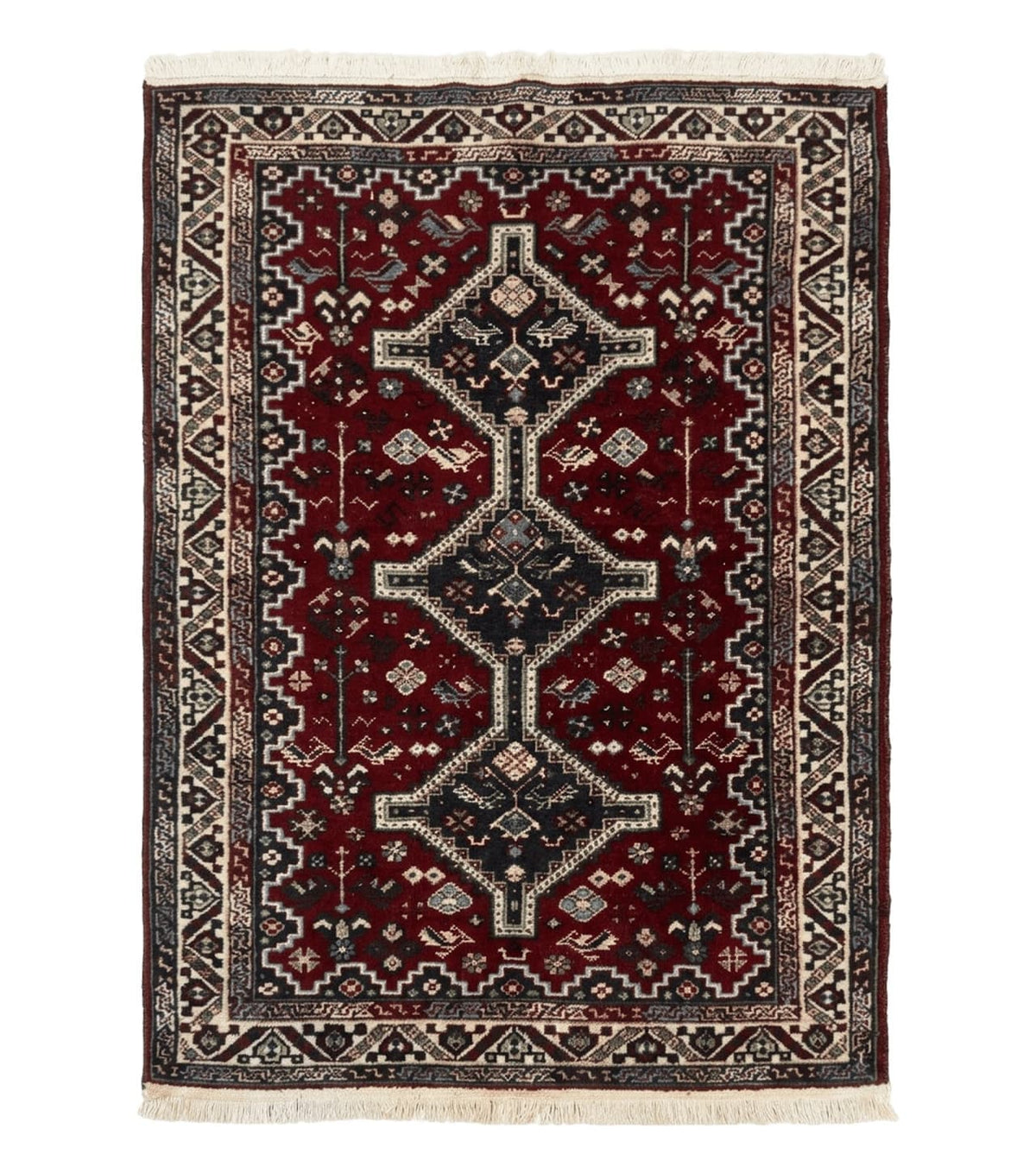 Persian Afshar Rug 4x5 Red Navy Geometric Tribal Wool Carpet - Jewel Rugs
