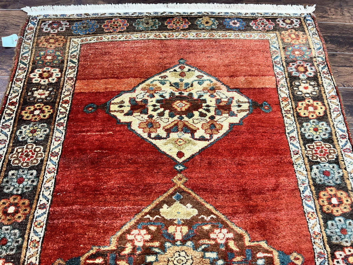 Antique Persian Bidjar Rug 4x8, Triple Medallions, Handmade Oriental Carpet, 1920s Rug, Wool Rug, Red - Jewel Rugs, view 13