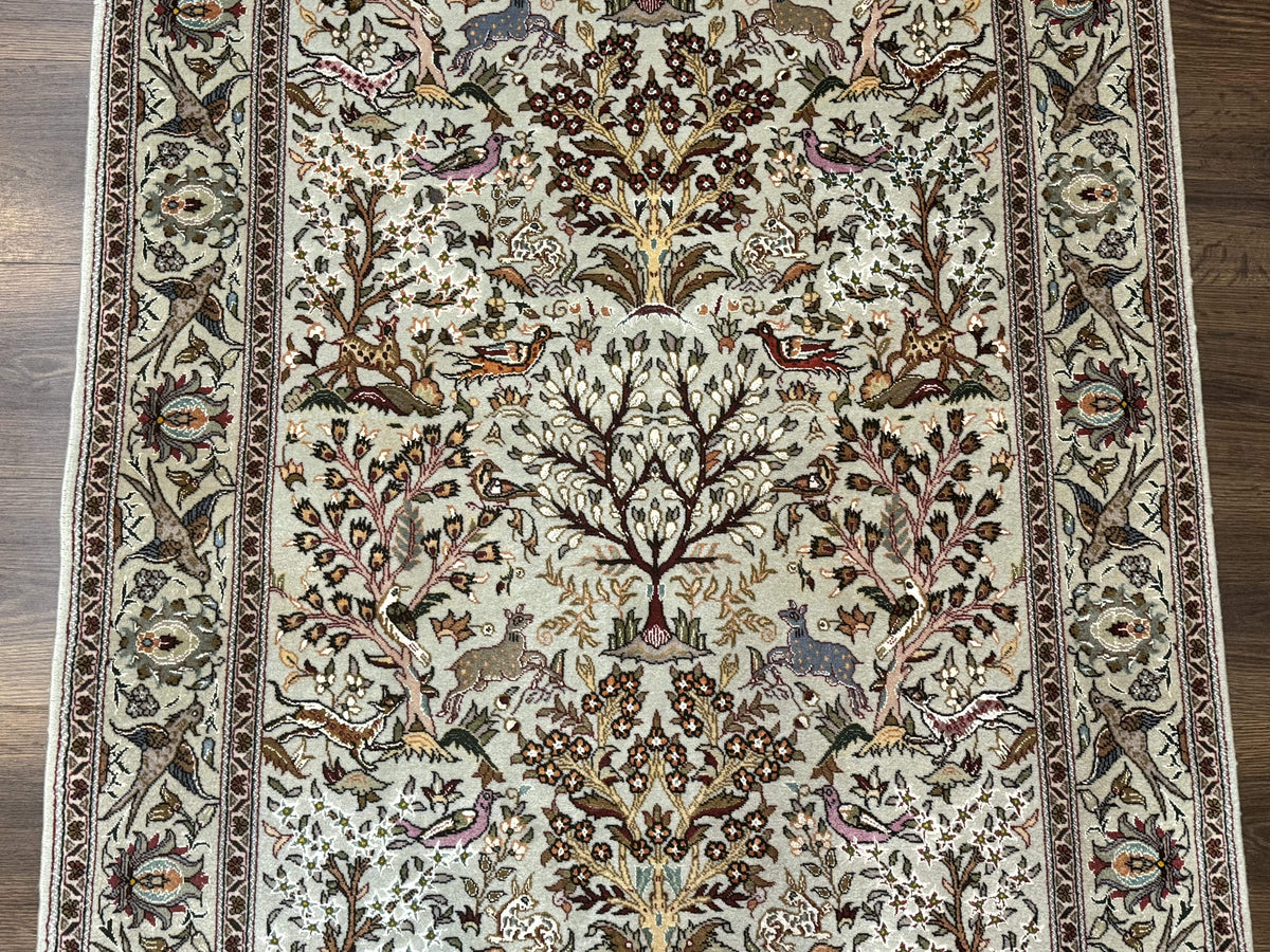 Wonderful Persian Tabriz Rug 3x5, Tree of Life, Animal Pictorials, Birds, Wool & Silk Highlights, Fine 330 KPSI - Jewel Rugs, view 5