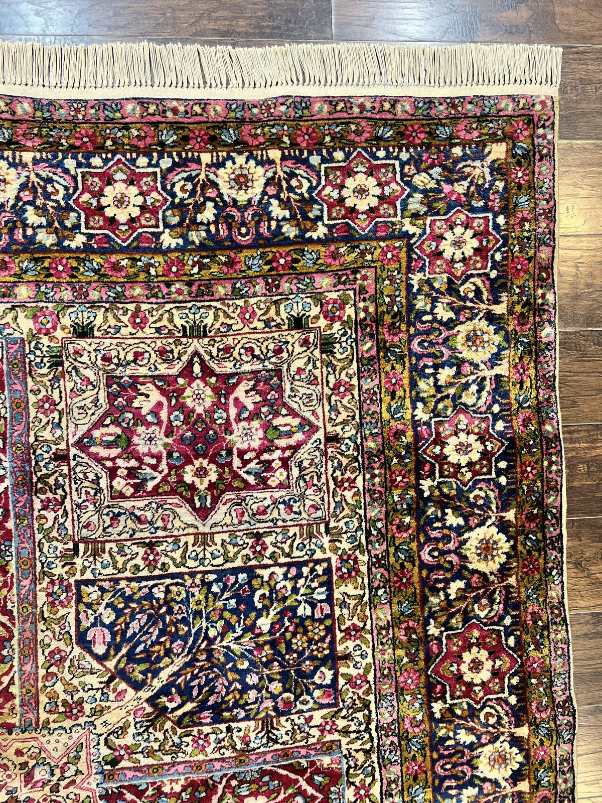 Persian Kirman Lavar Rug 8x9, Antique Persian Carpet, Colorful Multicolor 1920s Handmade Wool Rug, Garden Panel Design, Fine 200 KPSI - Jewel Rugs, view 6